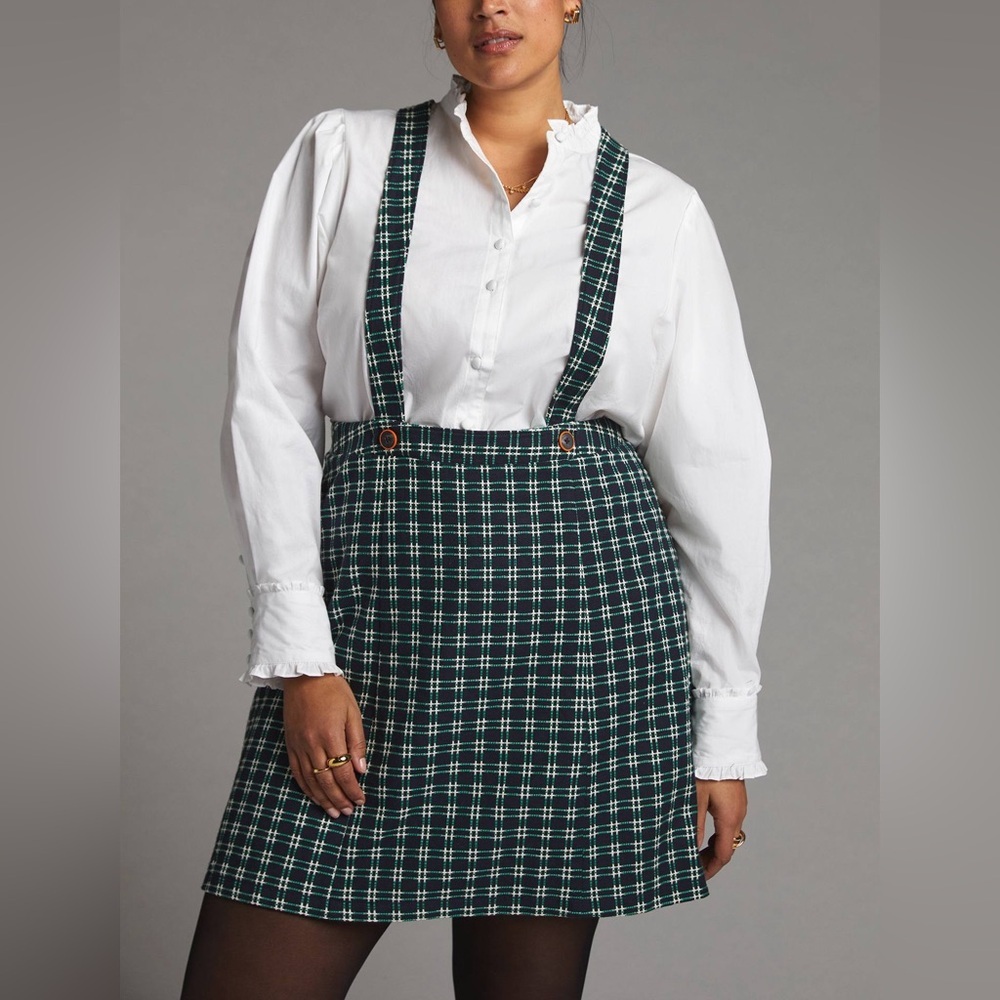 Maeve Navy and Green Plaid Pinafore Skirt